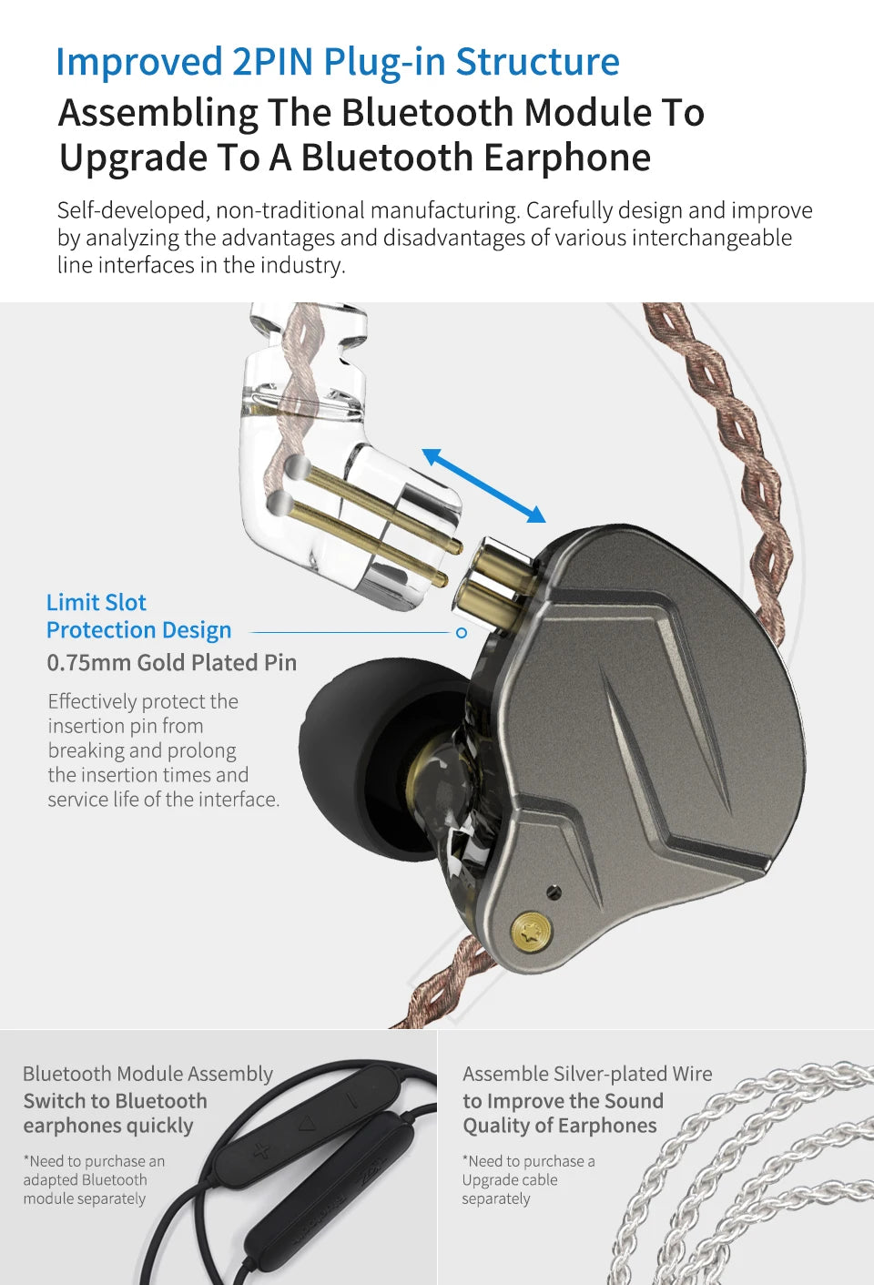 "KZ ZSN PRO Hybrid In-Ear Earphones – Metal Bass, HiFi Sound, Replaceable Cable"