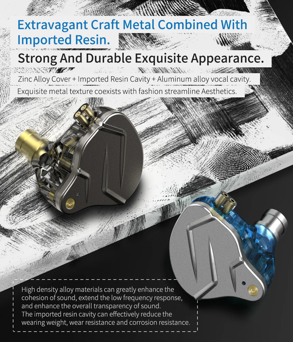"KZ ZSN PRO Hybrid In-Ear Earphones – Metal Bass, HiFi Sound, Replaceable Cable"