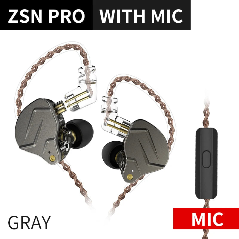 "KZ ZSN PRO Hybrid In-Ear Earphones – Metal Bass, HiFi Sound, Replaceable Cable"