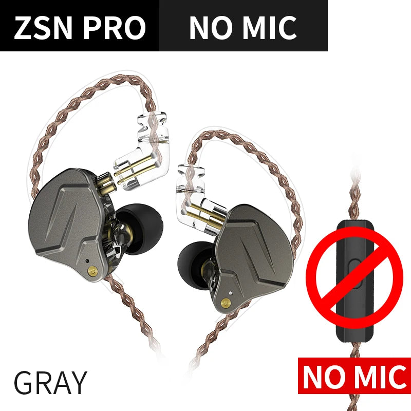 "KZ ZSN PRO Hybrid In-Ear Earphones – Metal Bass, HiFi Sound, Replaceable Cable"