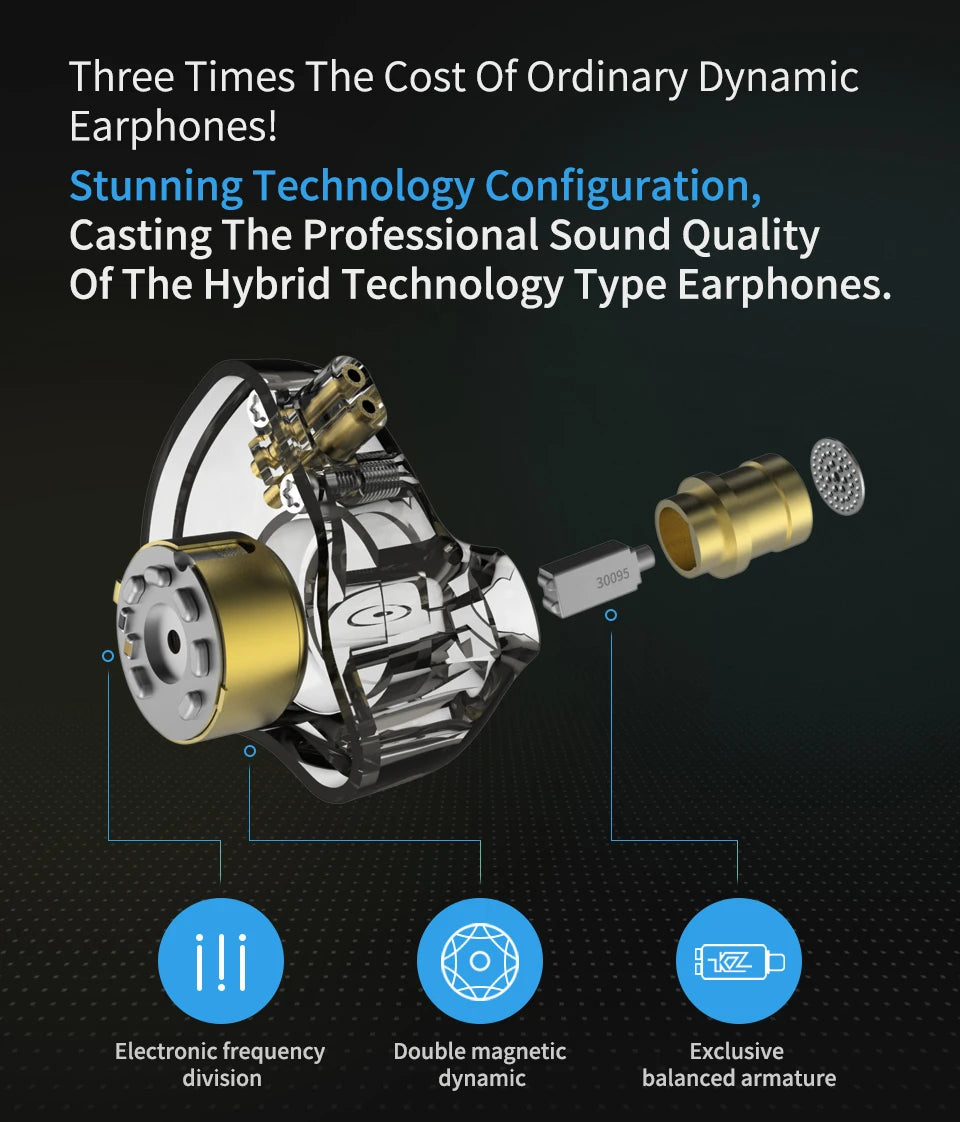"KZ ZSN PRO Hybrid In-Ear Earphones – Metal Bass, HiFi Sound, Replaceable Cable"