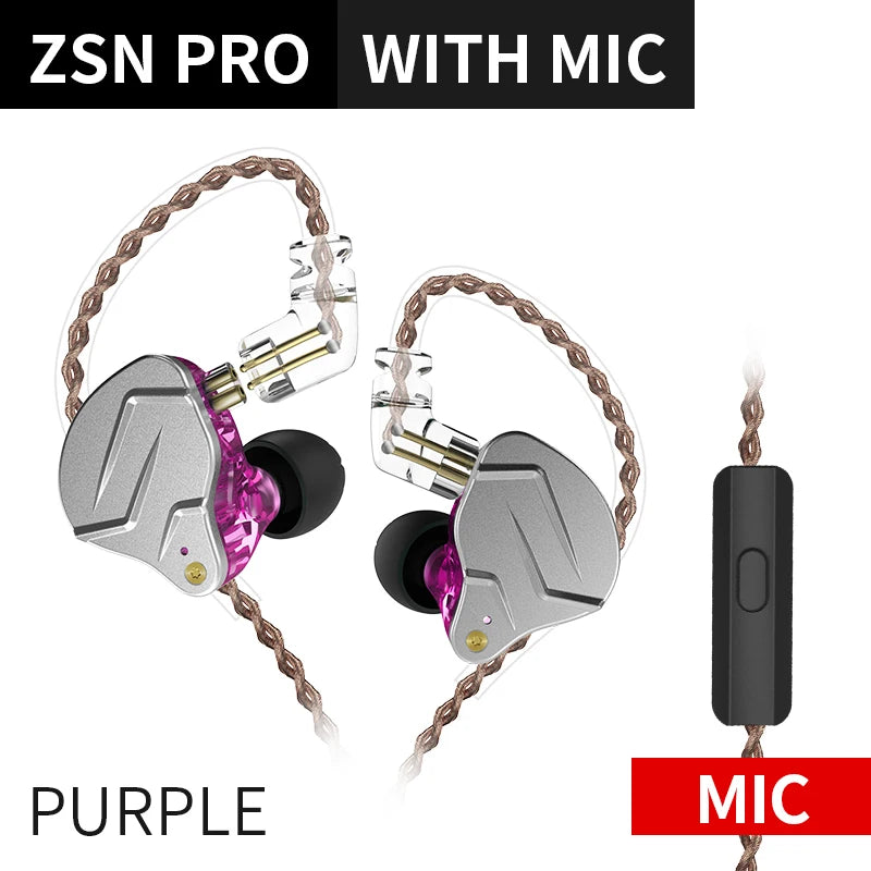 "KZ ZSN PRO Hybrid In-Ear Earphones – Metal Bass, HiFi Sound, Replaceable Cable"