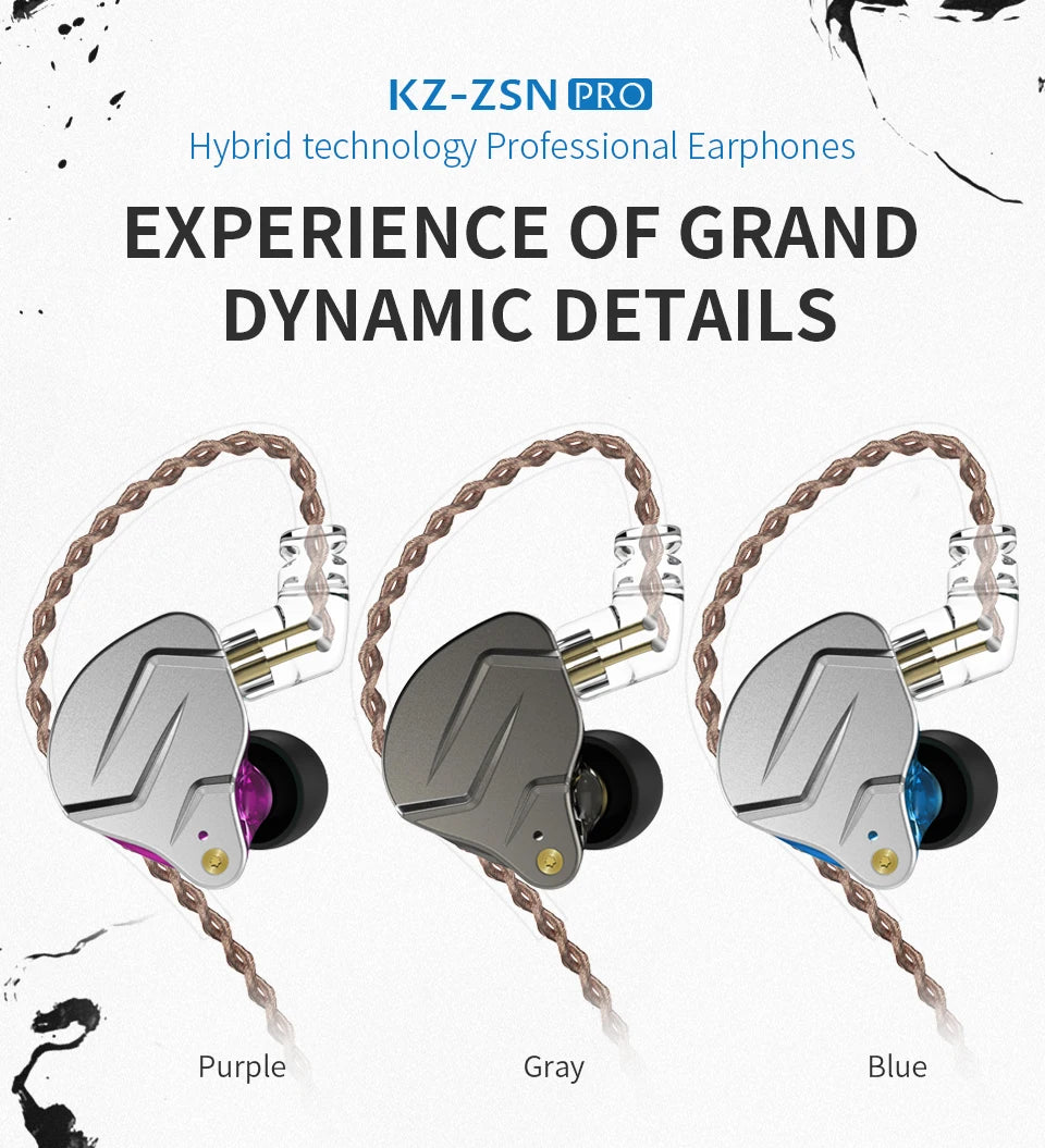 "KZ ZSN PRO Hybrid In-Ear Earphones – Metal Bass, HiFi Sound, Replaceable Cable"