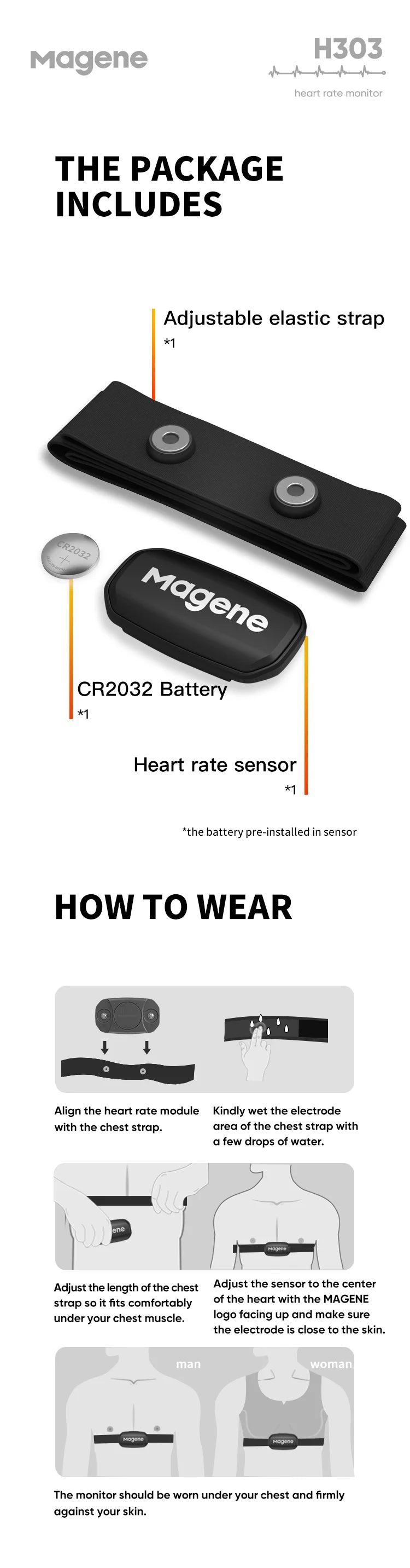 Magene H303 Heart Rate Monitor – Dual Mode Chest Strap with Bluetooth & ANT+"