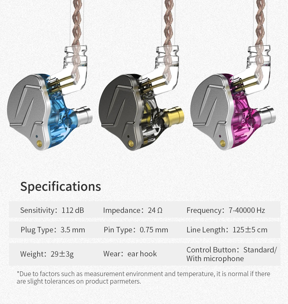 "KZ ZSN PRO Hybrid In-Ear Earphones – Metal Bass, HiFi Sound, Replaceable Cable"