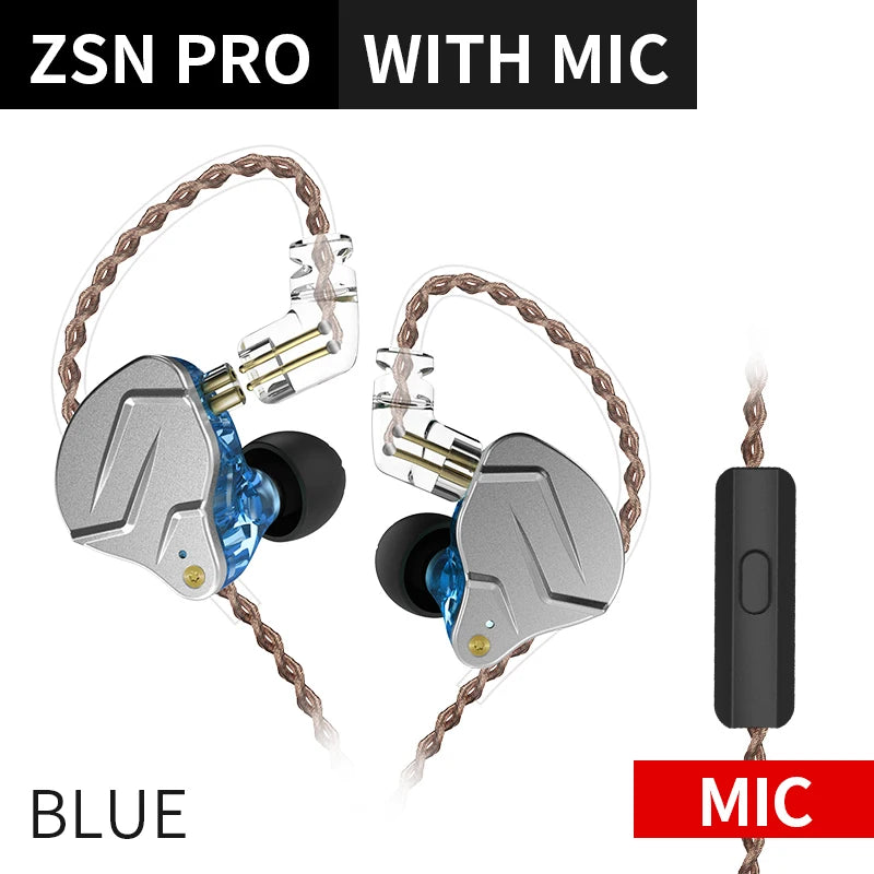 "KZ ZSN PRO Hybrid In-Ear Earphones – Metal Bass, HiFi Sound, Replaceable Cable"