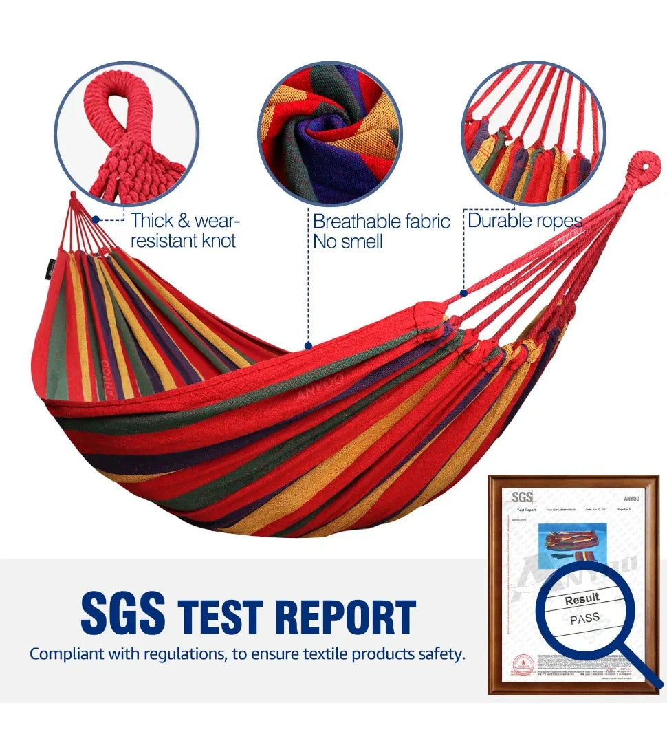 "WESTTUNE Outdoor Hammock – Durable Canvas Swing with Tree Ropes (200kg Load)"