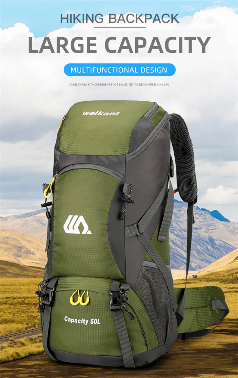"50L Waterproof Travel Backpack – Hiking & Camping Rucksack for Men"