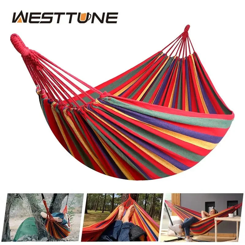 "WESTTUNE Outdoor Hammock – Durable Canvas Swing with Tree Ropes (200kg Load)"