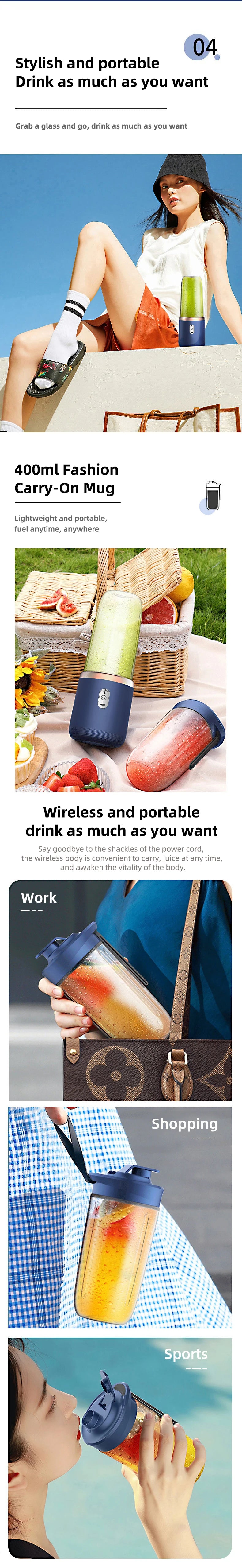 "Portable USB Blender – 400ml Smoothie Maker for Fruits & Shakes (2 Cups)"