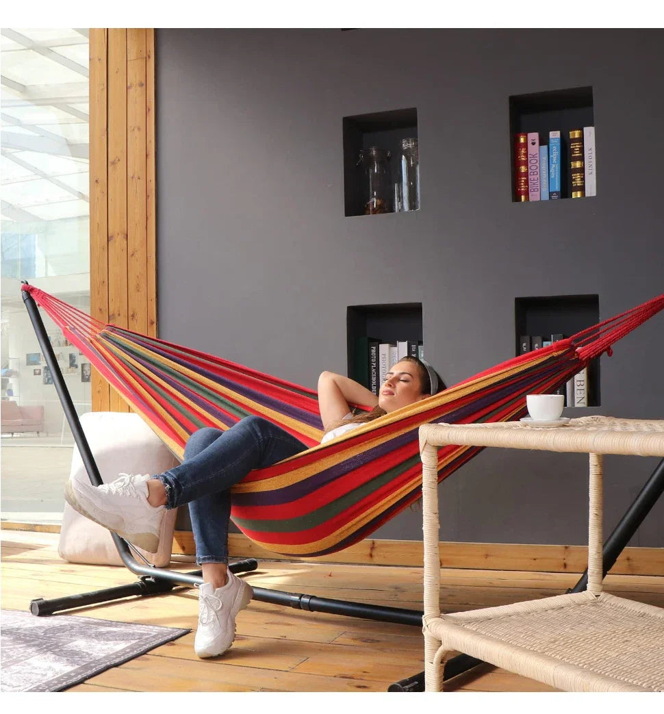 "WESTTUNE Outdoor Hammock – Durable Canvas Swing with Tree Ropes (200kg Load)"
