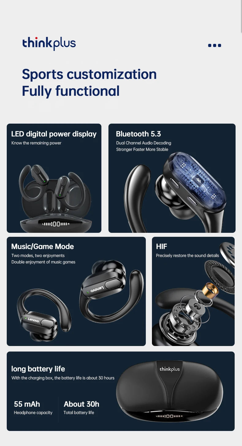 Lenovo XT80 Wireless Earbuds – Sport TWS with Mic, LED Display & HiFi Sound