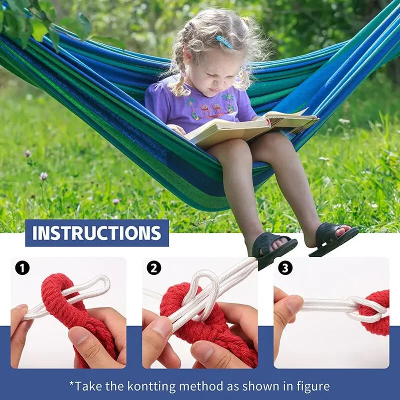 "WESTTUNE Outdoor Hammock – Durable Canvas Swing with Tree Ropes (200kg Load)"