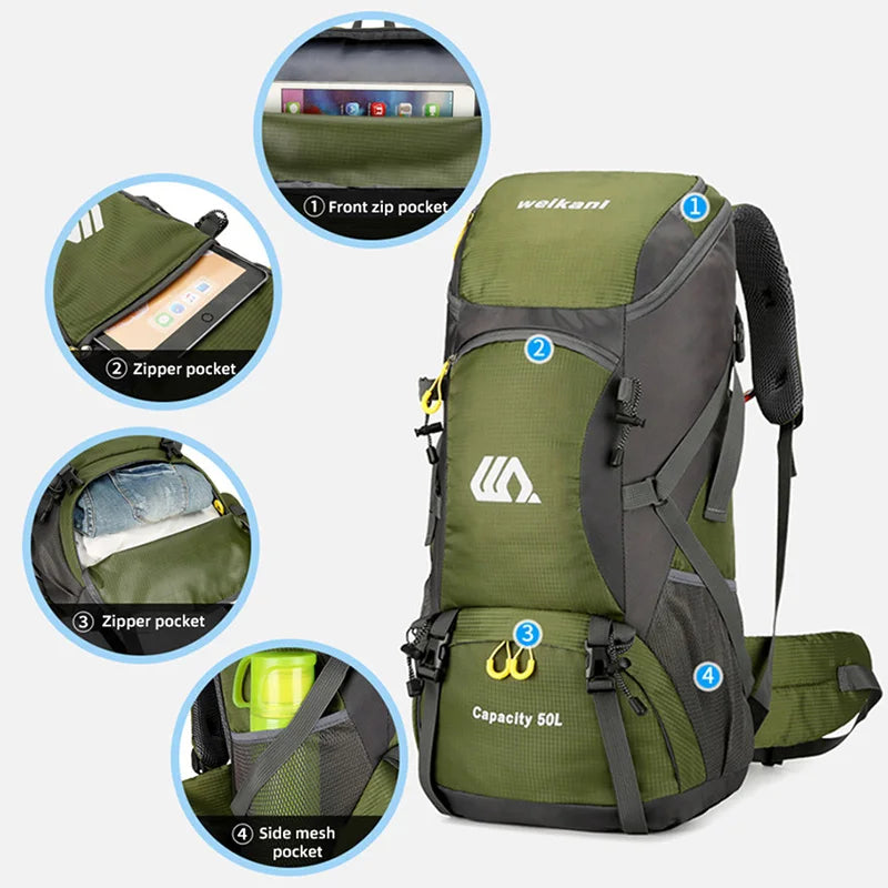 "50L Waterproof Travel Backpack – Hiking & Camping Rucksack for Men"