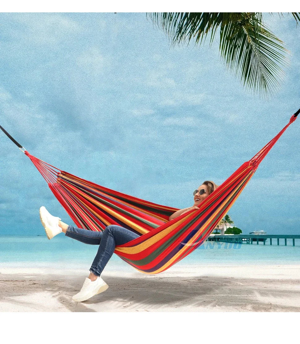 "WESTTUNE Outdoor Hammock – Durable Canvas Swing with Tree Ropes (200kg Load)"