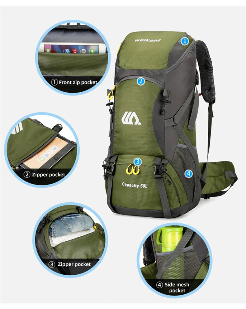 "50L Waterproof Travel Backpack – Hiking & Camping Rucksack for Men"