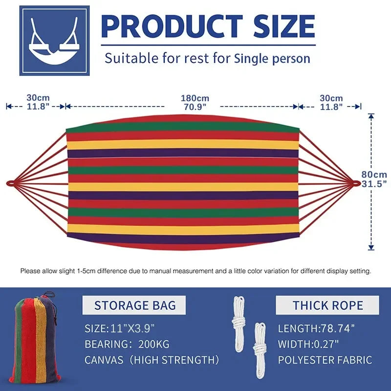 "WESTTUNE Outdoor Hammock – Durable Canvas Swing with Tree Ropes (200kg Load)"