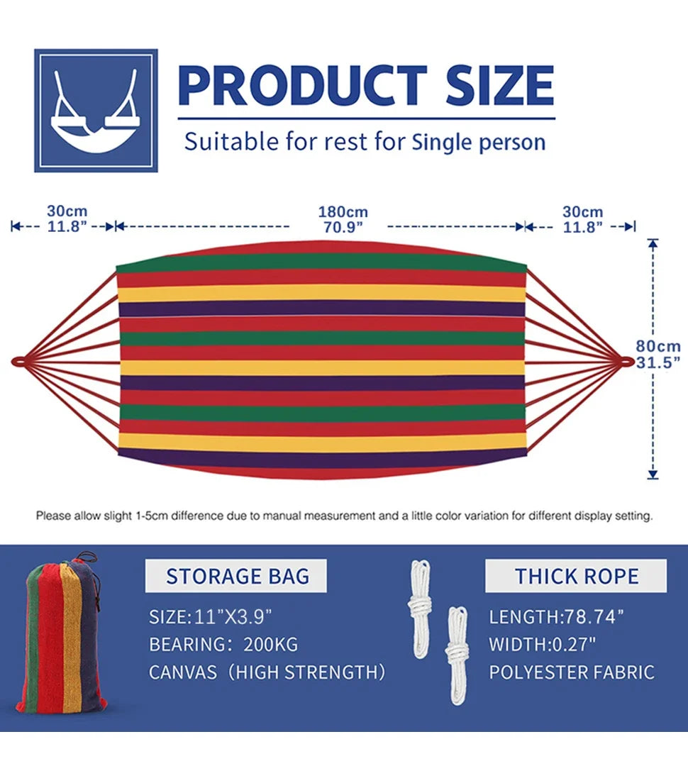 "WESTTUNE Outdoor Hammock – Durable Canvas Swing with Tree Ropes (200kg Load)"