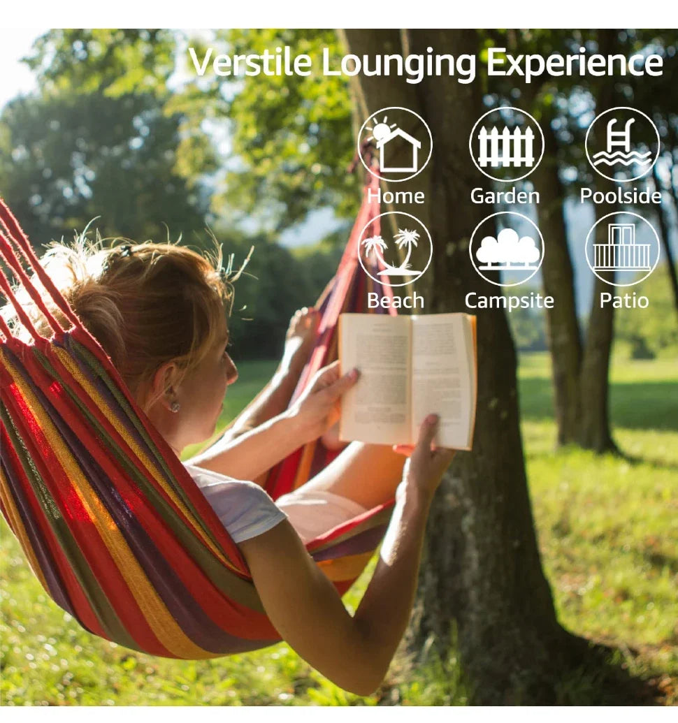 "WESTTUNE Outdoor Hammock – Durable Canvas Swing with Tree Ropes (200kg Load)"