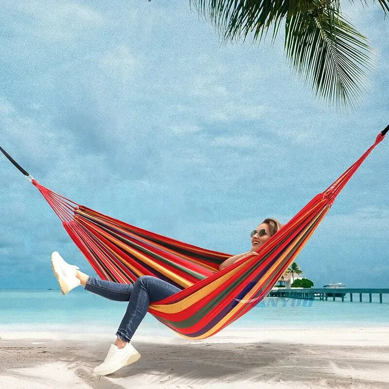 "WESTTUNE Outdoor Hammock – Durable Canvas Swing with Tree Ropes (200kg Load)"