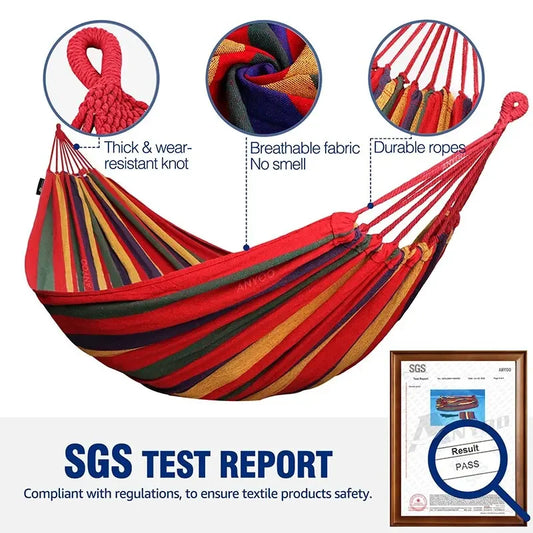 "WESTTUNE Outdoor Hammock – Durable Canvas Swing with Tree Ropes (200kg Load)"